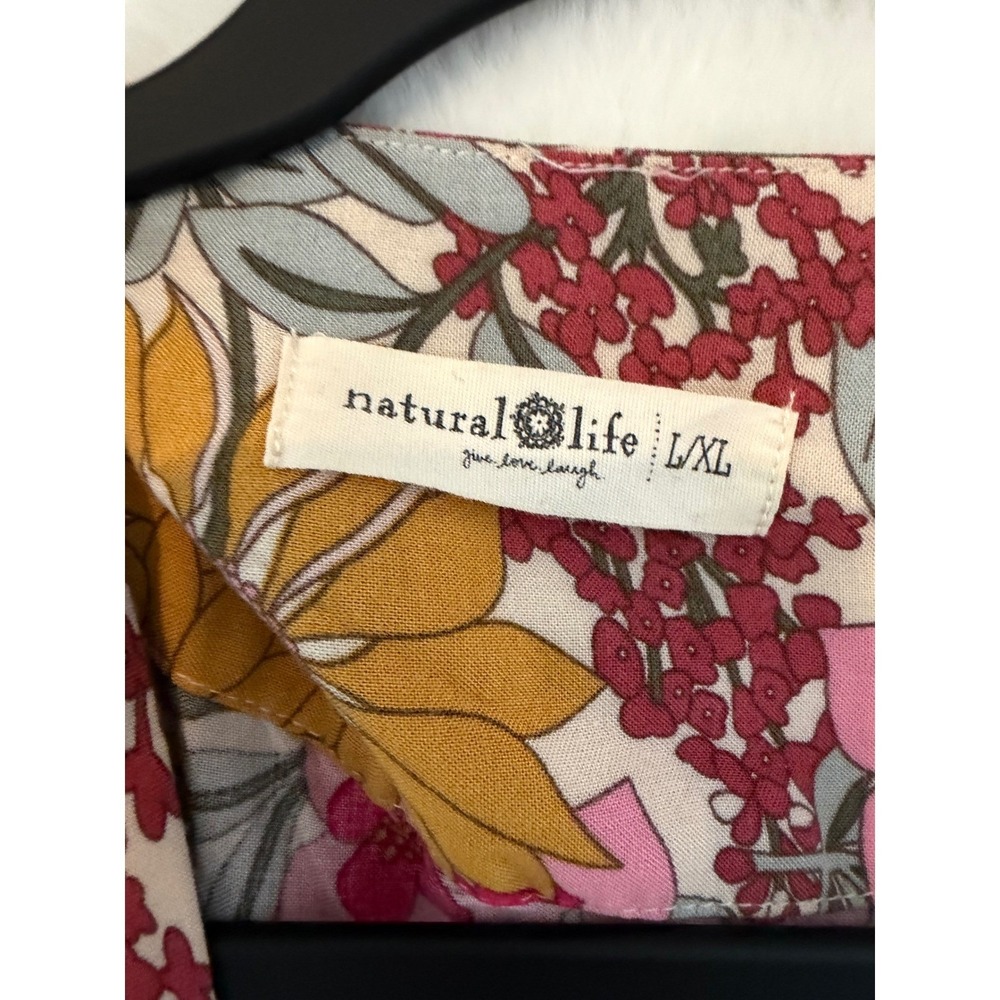 Natural Life Floral Kimono Robe L/XL Pink Mustard Yellow Boho Duster Coverup - Picture 2 of 9